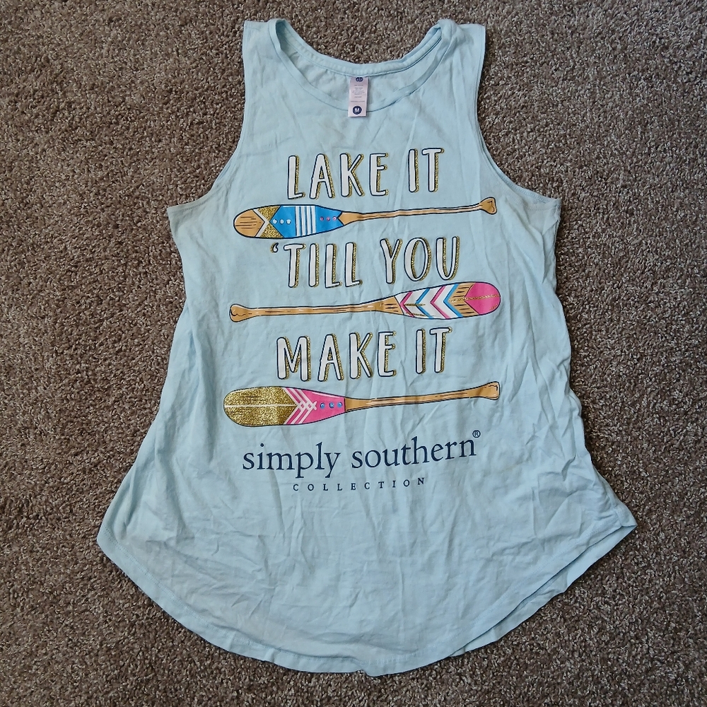 Simply Southern "Lake It 'Till You Make It" Tank Top Racerback Medium